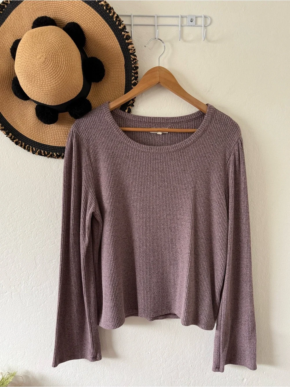 Madewell Ribbed Knit Flare Sleeve Top Size XL